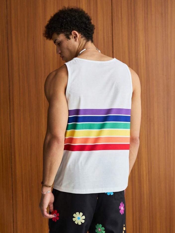 SWAVVY Men's Knitted Summer Casual Colorful Striped Printed Tank Top